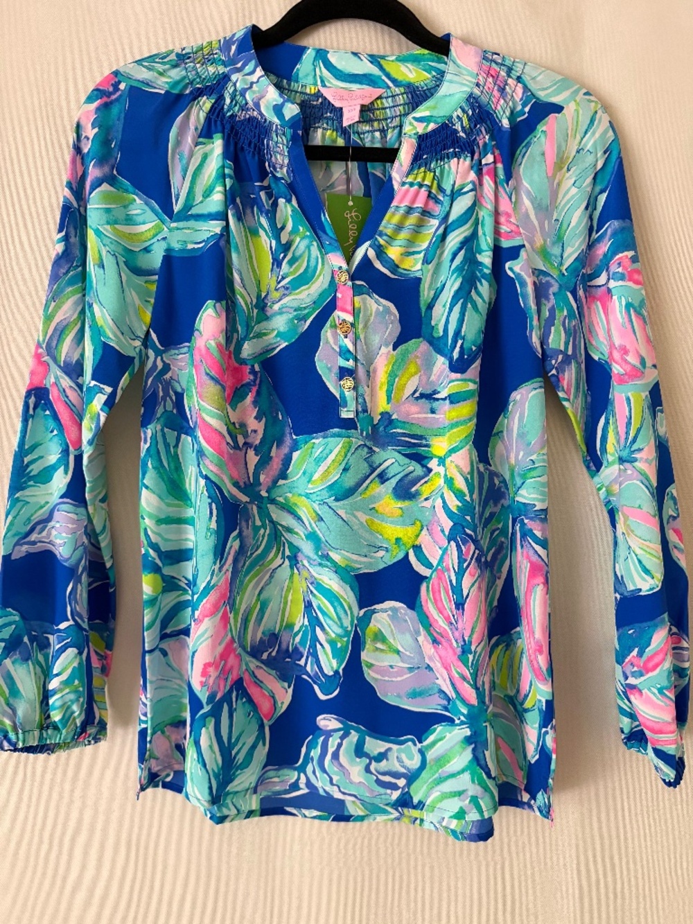 NWT Lilly Pulitzer Elsa Silk Blouse Multi Casa del Sol Small Size XXS